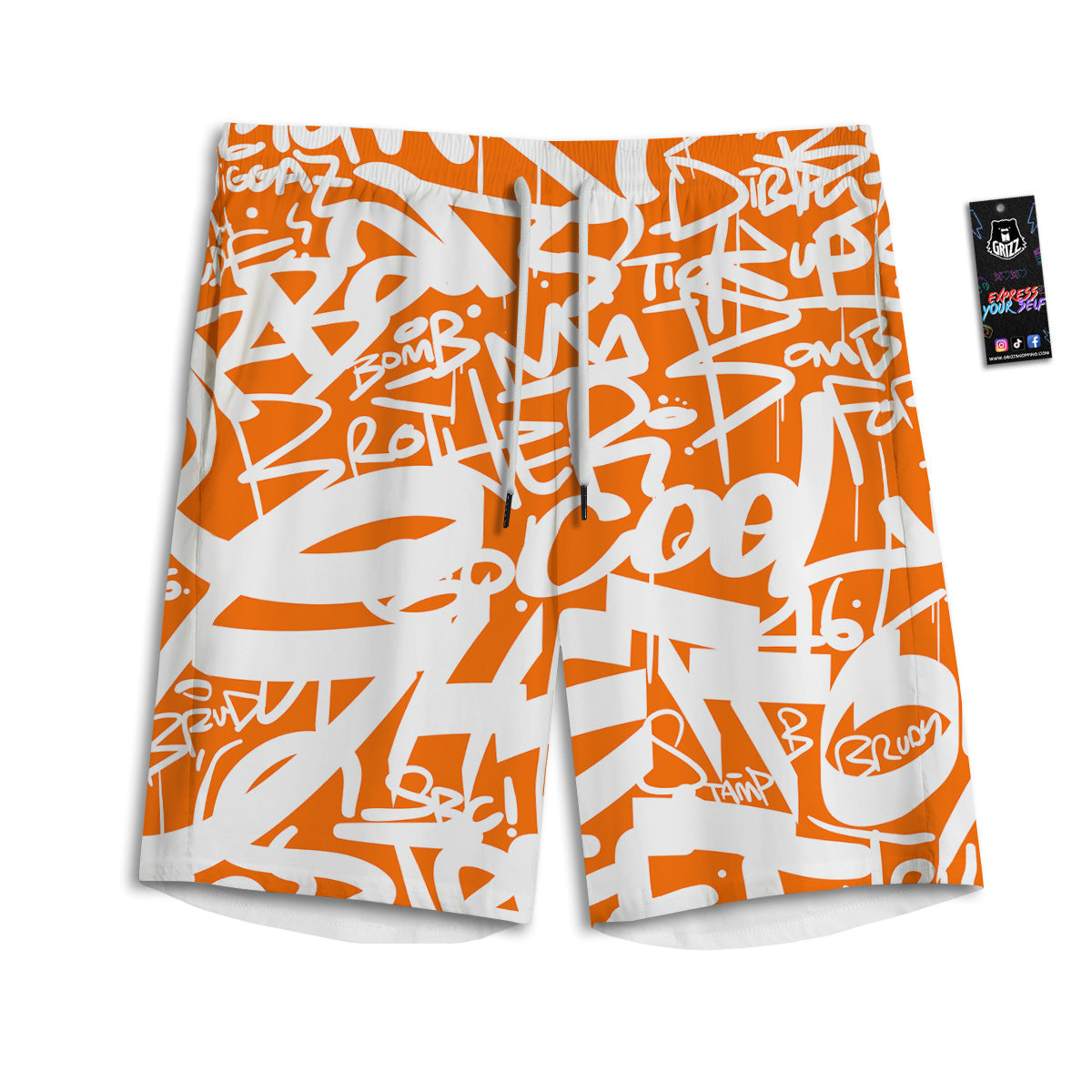 Orange Urban Graffiti Text Print Pattern Men's Athletic Shorts