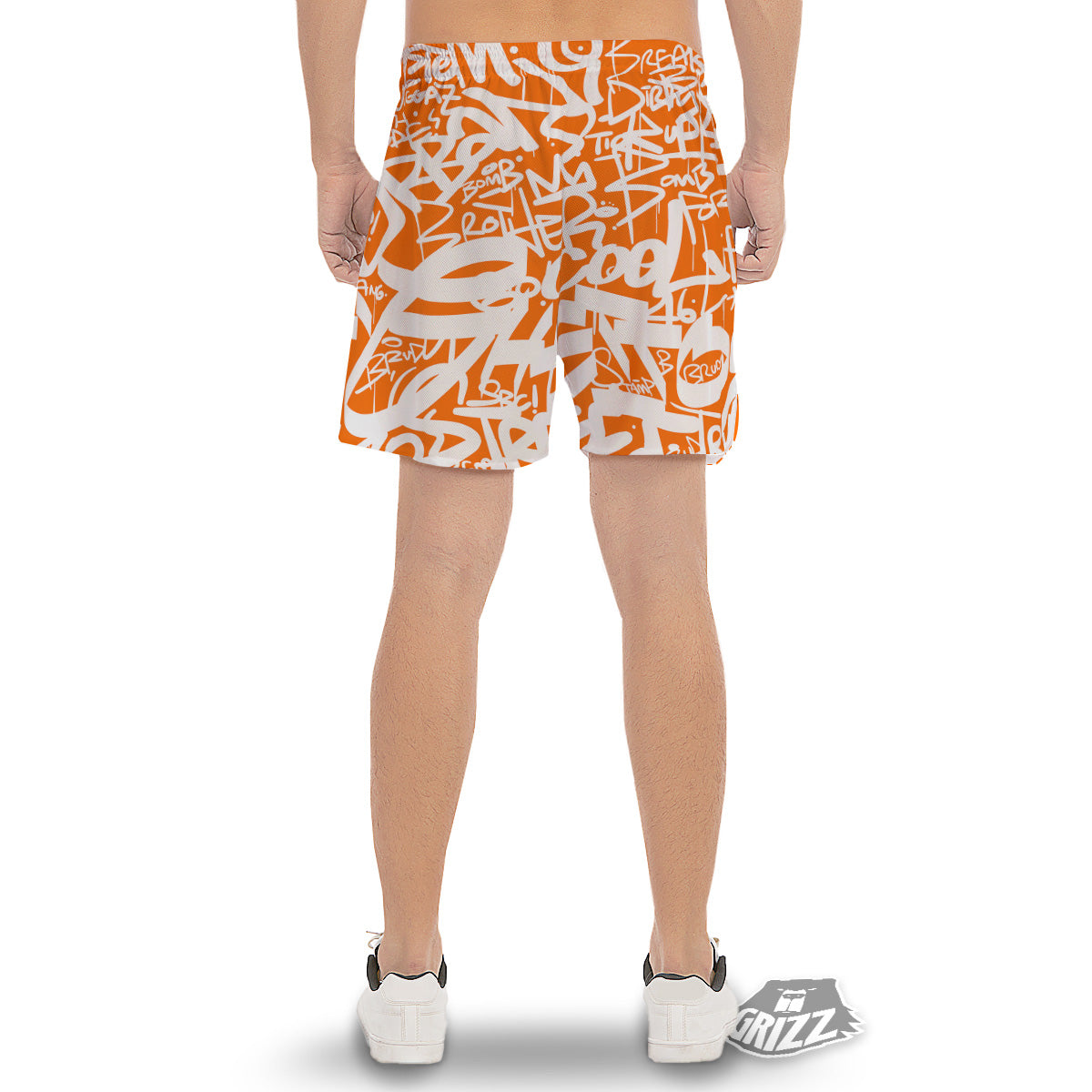 Orange Urban Graffiti Text Print Pattern Men's Gym Shorts-grizzshop