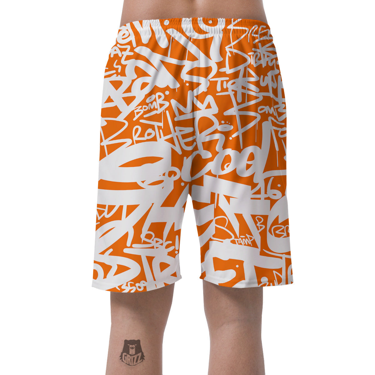 Orange Urban Graffiti Text Print Pattern Men's Shorts-grizzshop