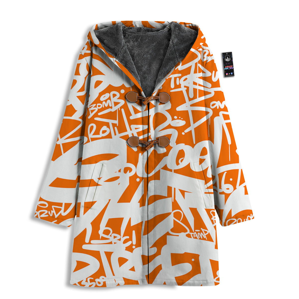 Orange Urban Graffiti Text Print Pattern Men's Windbreaker Jacket-grizzshop