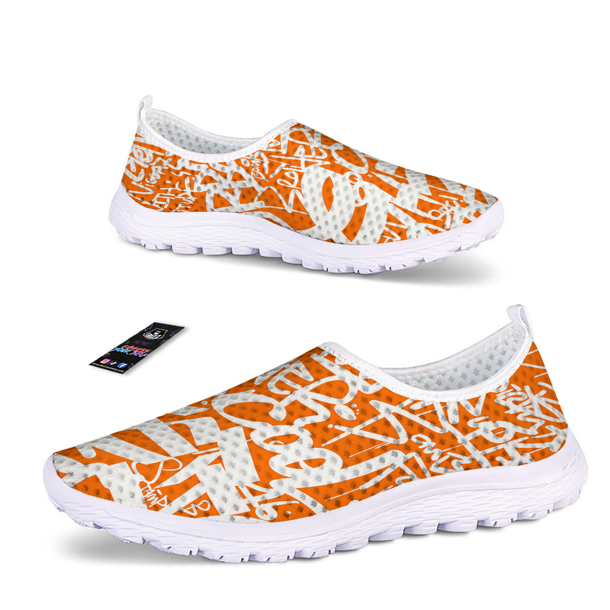 Orange Urban Graffiti Text Print Pattern Nurse Shoes-grizzshop