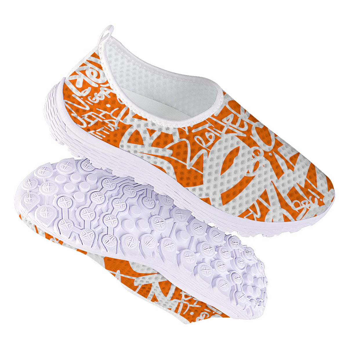 Orange Urban Graffiti Text Print Pattern Nurse Shoes-grizzshop