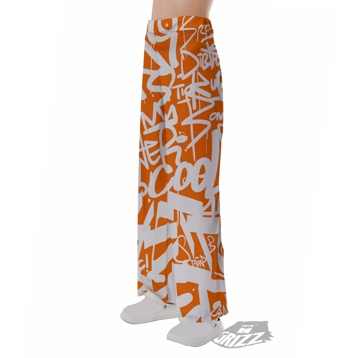 Orange Urban Graffiti Text Print Pattern Pajama Pants-grizzshop