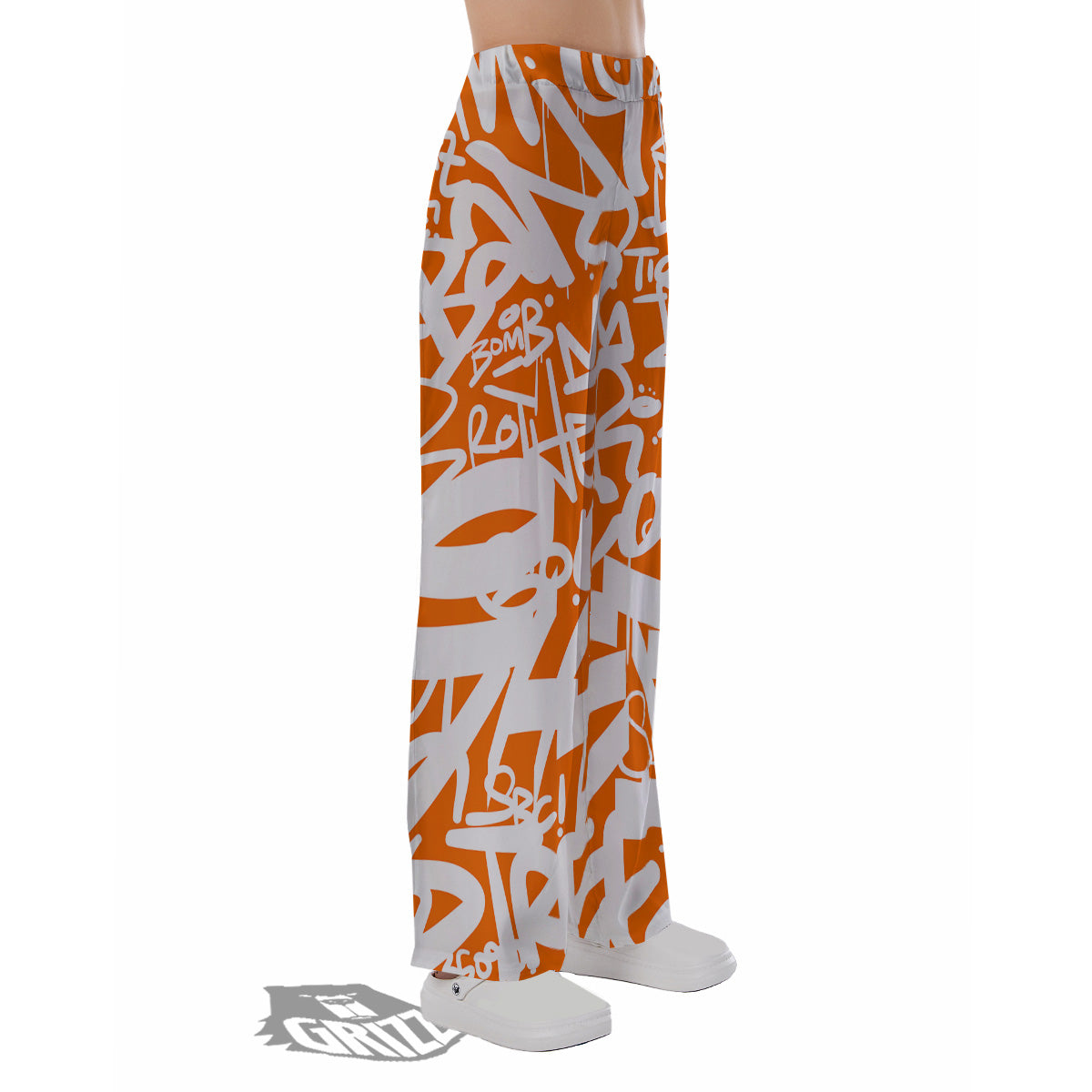 Orange Urban Graffiti Text Print Pattern Pajama Pants-grizzshop