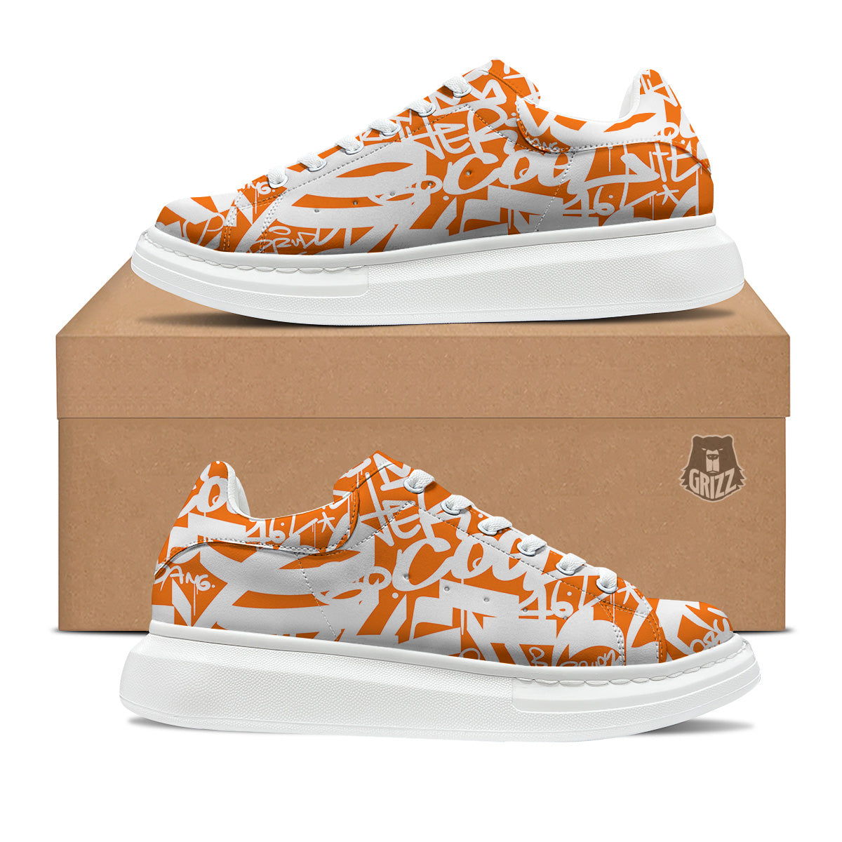 Orange Urban Graffiti Text Print Pattern Platform Shoes-grizzshop