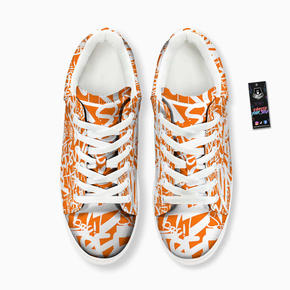 Orange Urban Graffiti Text Print Pattern Platform Shoes-grizzshop