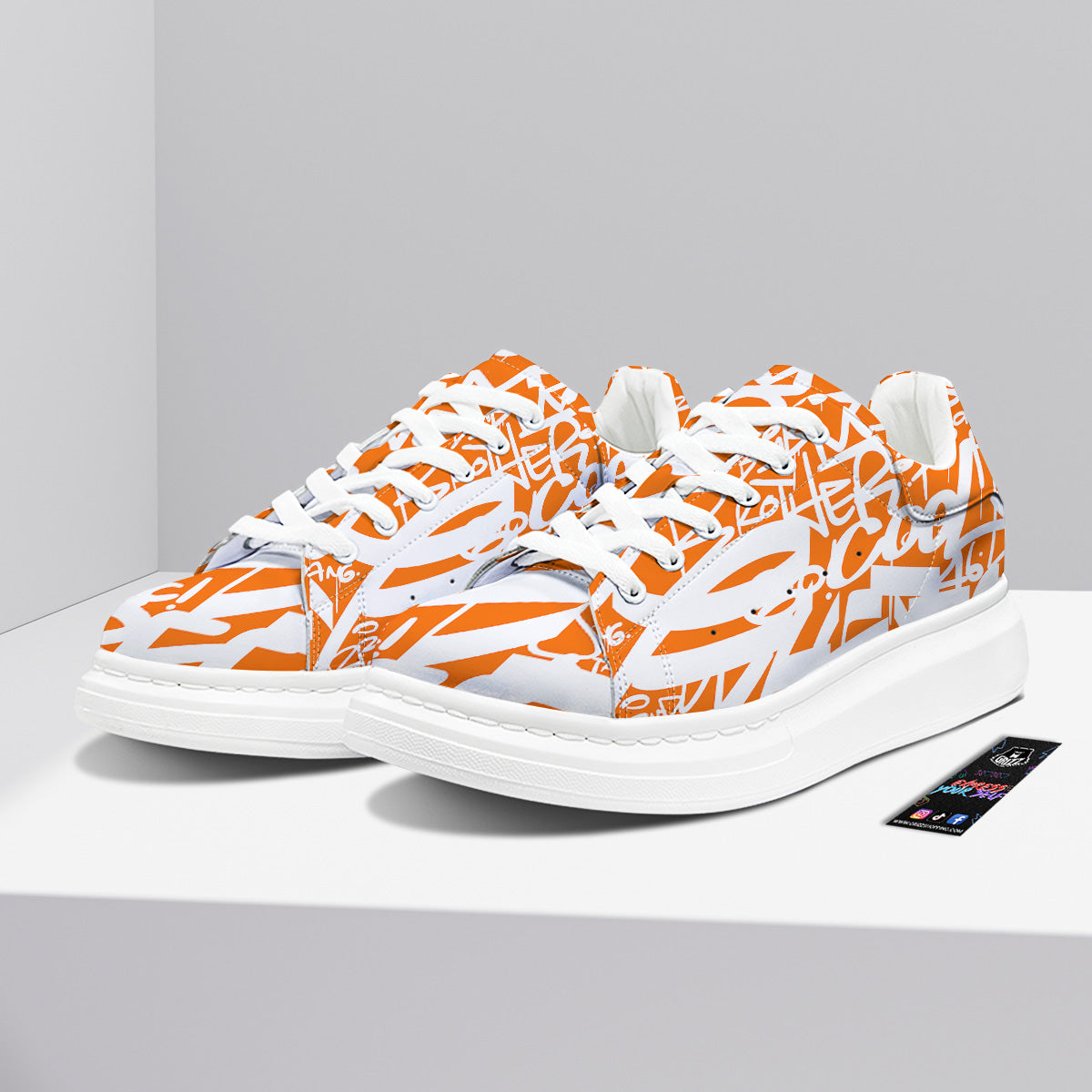 Orange Urban Graffiti Text Print Pattern Platform Shoes-grizzshop