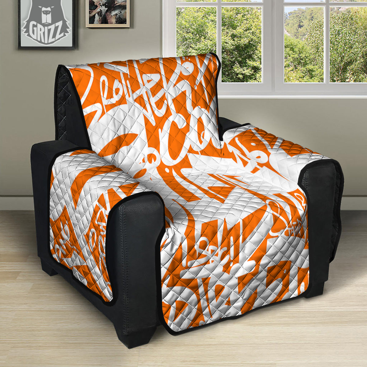 Orange Urban Graffiti Text Print Pattern Recliner Protector-grizzshop