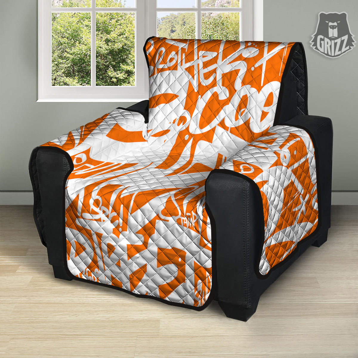 Orange Urban Graffiti Text Print Pattern Recliner Protector-grizzshop