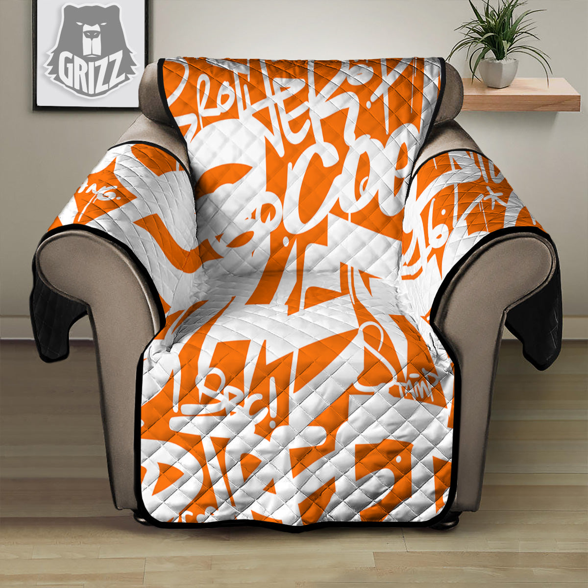 Orange Urban Graffiti Text Print Pattern Recliner Protector-grizzshop