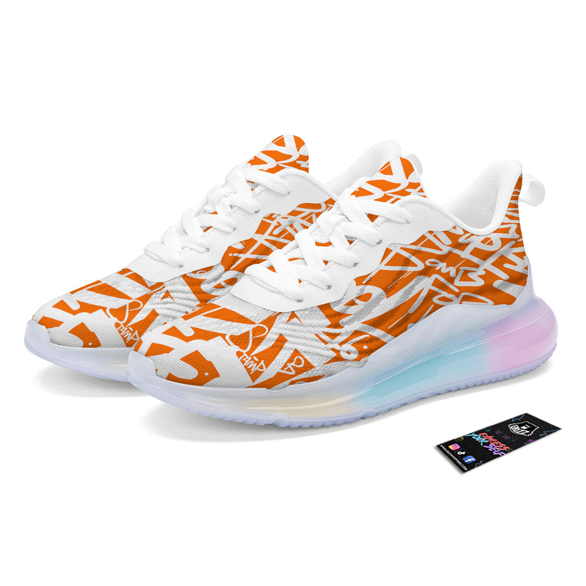 Orange Urban Graffiti Text Print Pattern Running Sneakers-grizzshop