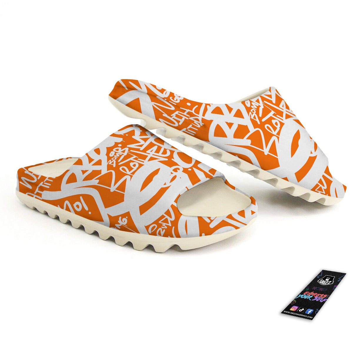 Orange Urban Graffiti Text Print Pattern Sandals-grizzshop