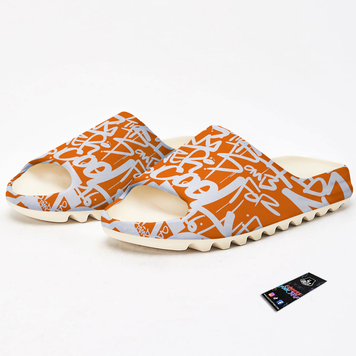 Orange Urban Graffiti Text Print Pattern Sandals-grizzshop