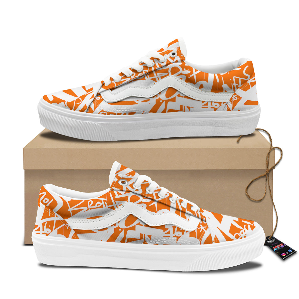 Orange Urban Graffiti Text Print Pattern Skate Shoes-grizzshop