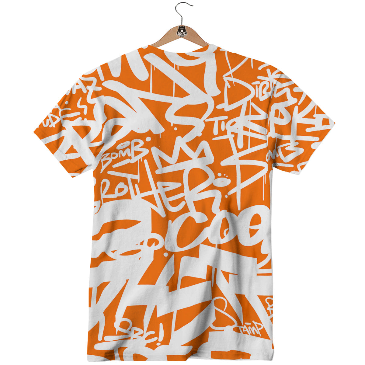 Orange Urban Graffiti Text Print Pattern T-Shirt-grizzshop