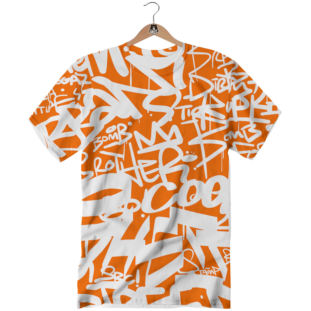 Orange Urban Graffiti Text Print Pattern T-Shirt-grizzshop