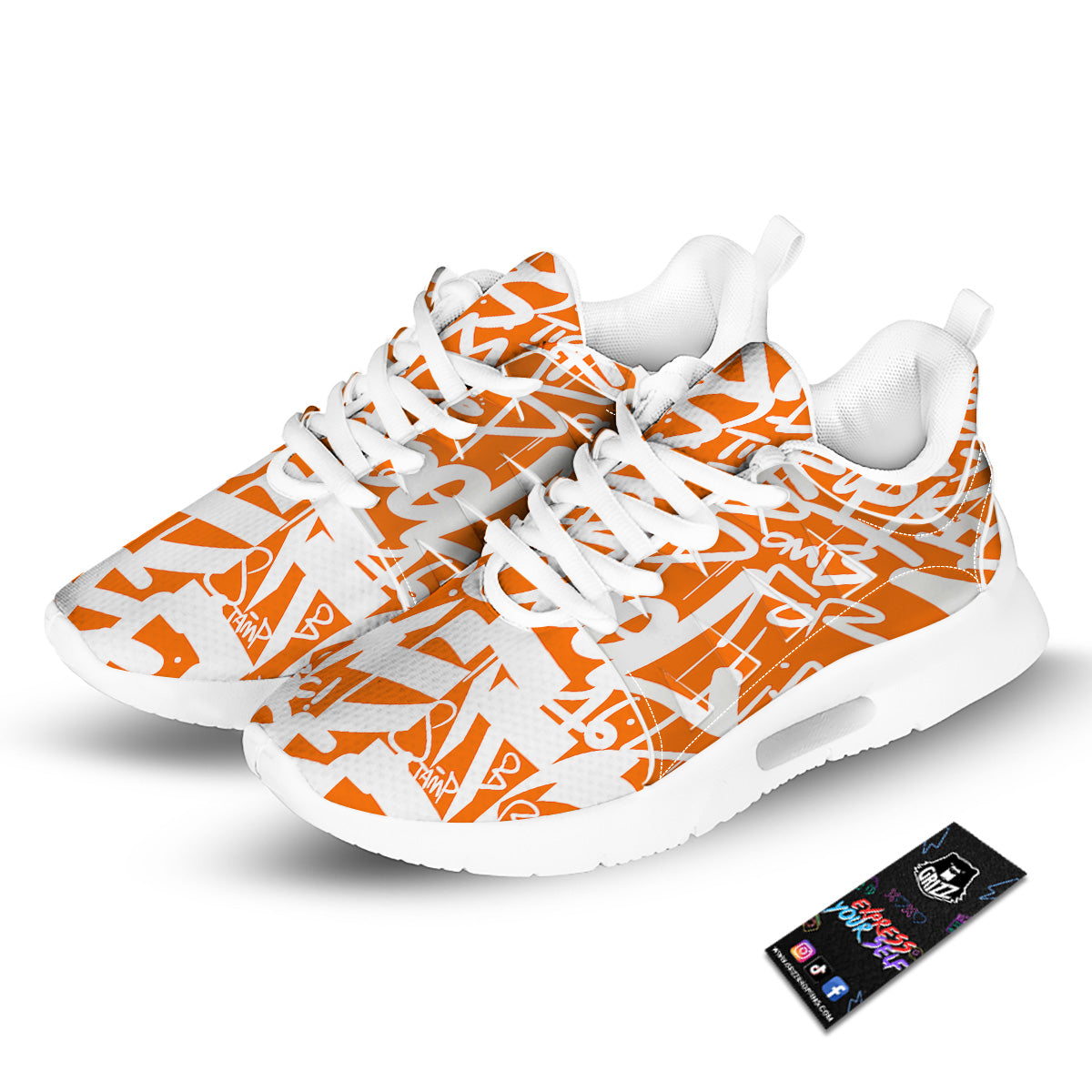 Orange Urban Graffiti Text Print Pattern Tennis Shoes-grizzshop