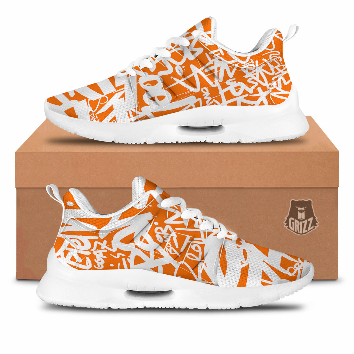 Orange Urban Graffiti Text Print Pattern Tennis Shoes-grizzshop