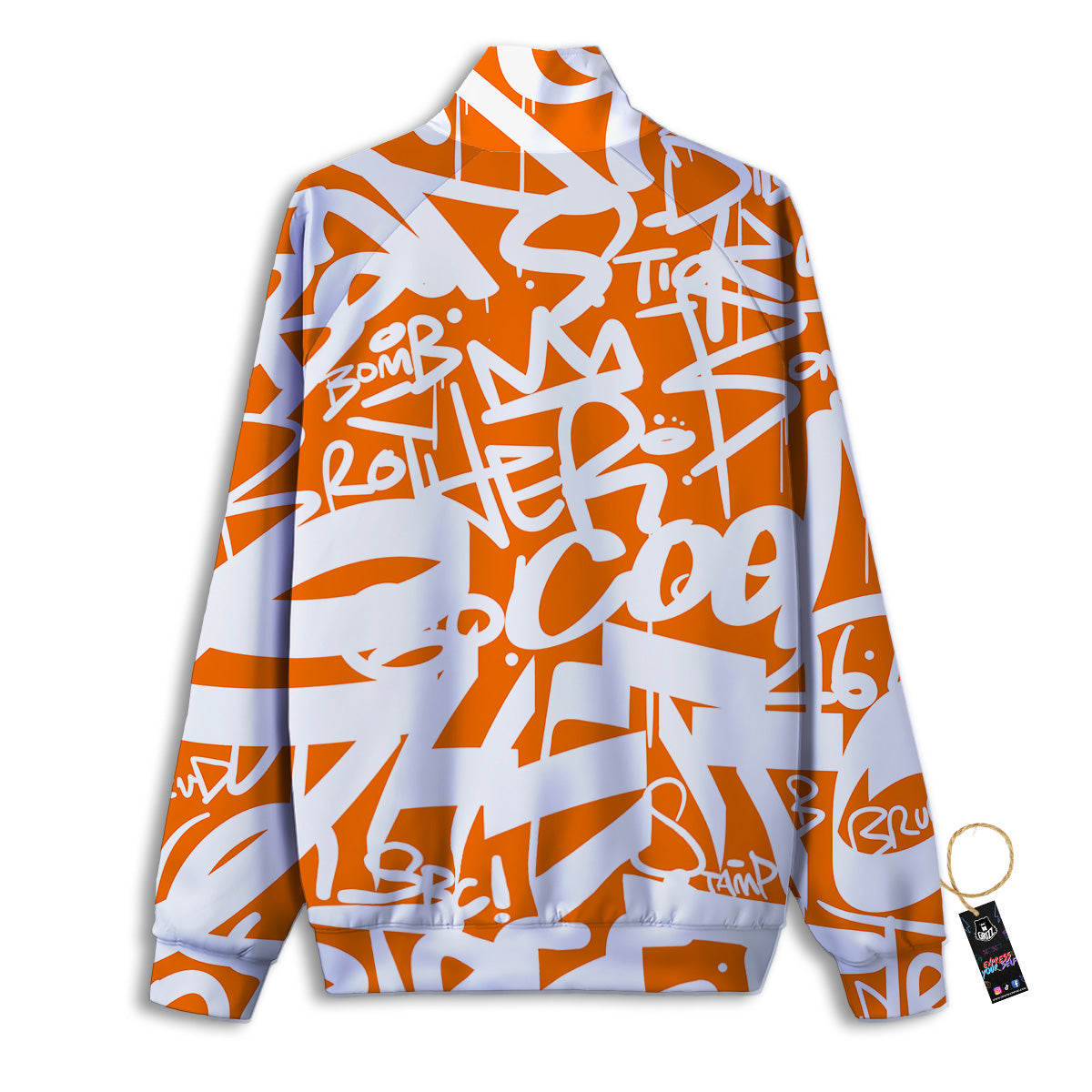 Orange Urban Graffiti Text Print Pattern Track Jacket-grizzshop