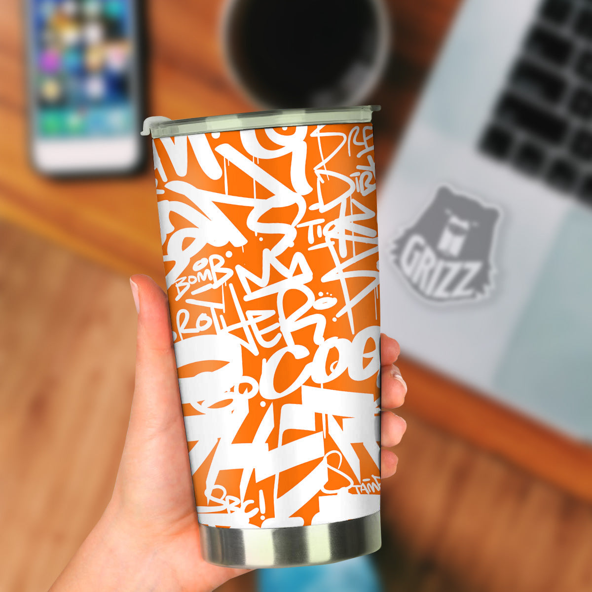 Orange Urban Graffiti Text Print Pattern Tumbler-grizzshop