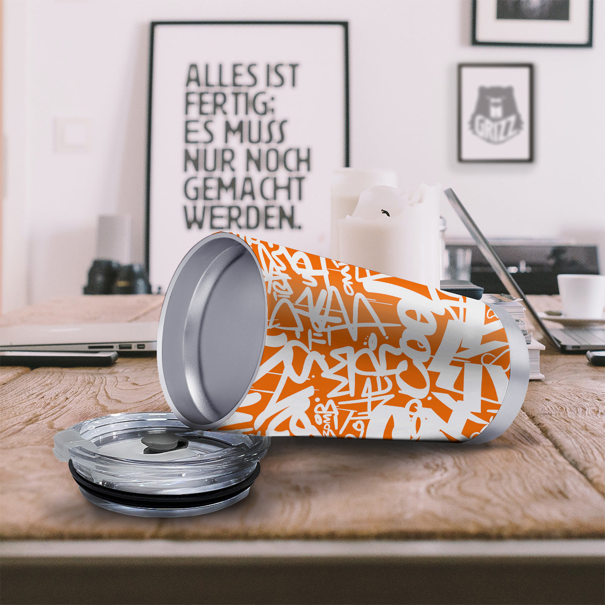 Orange Urban Graffiti Text Print Pattern Tumbler-grizzshop