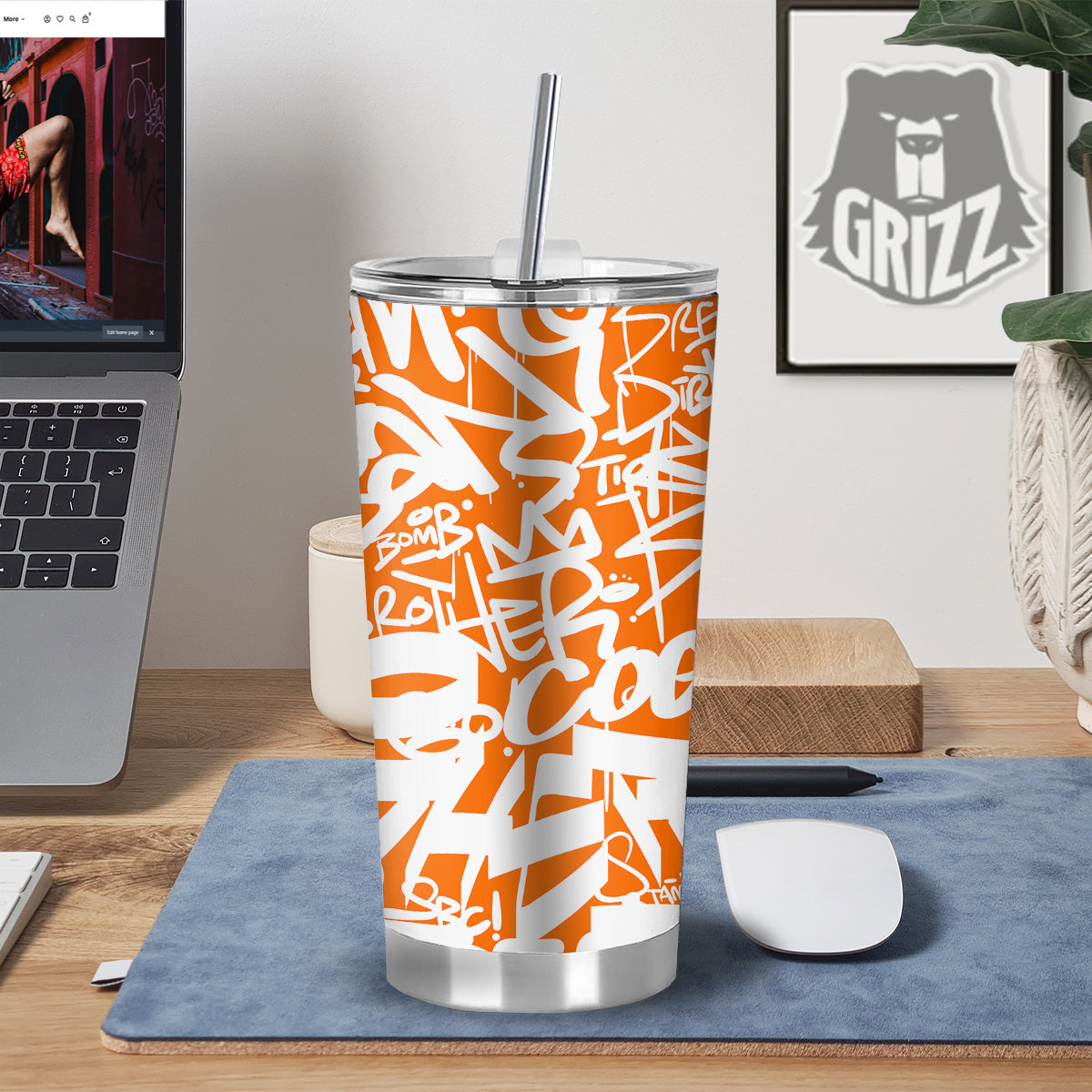 Orange Urban Graffiti Text Print Pattern Tumbler-grizzshop