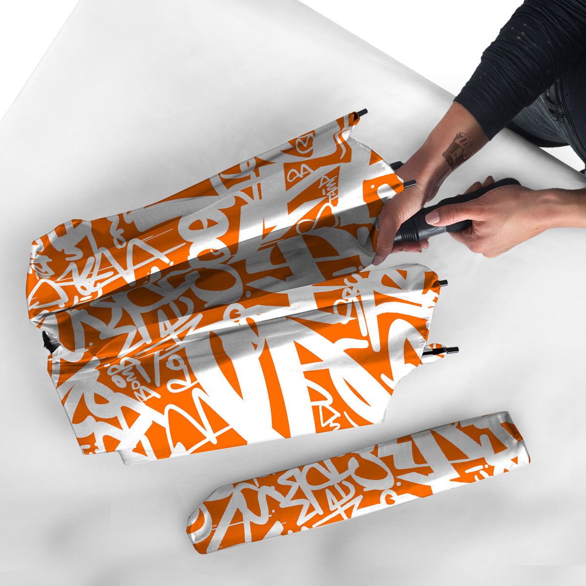 Orange Urban Graffiti Text Print Pattern Umbrella-grizzshop