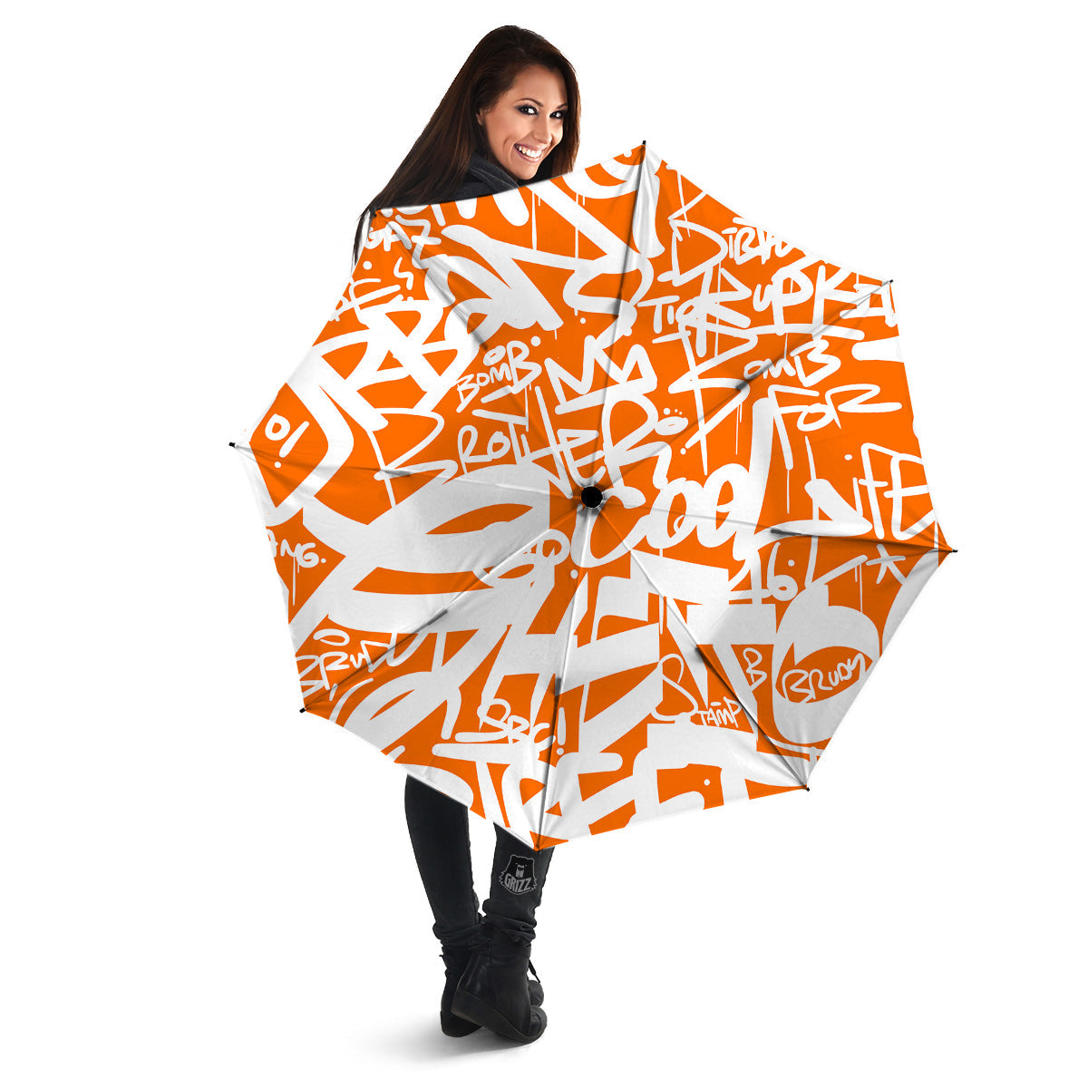 Orange Urban Graffiti Text Print Pattern Umbrella-grizzshop