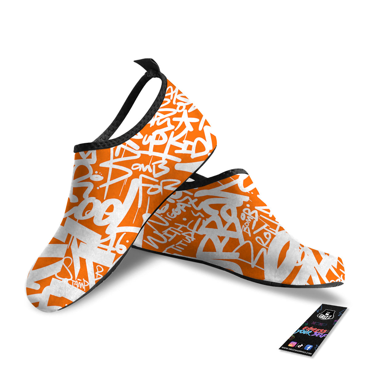 Orange Urban Graffiti Text Print Pattern Water Shoes-grizzshop