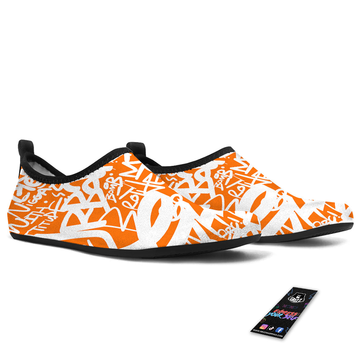 Orange Urban Graffiti Text Print Pattern Water Shoes-grizzshop