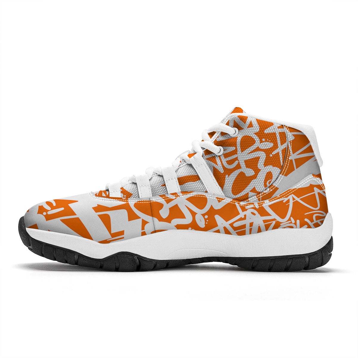 Orange Urban Graffiti Text Print Pattern White Bball Shoes-grizzshop