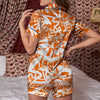 Orange Urban Graffiti Text Print Pattern Women Silk Pajamas-grizzshop