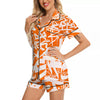 Orange Urban Graffiti Text Print Pattern Women Silk Pajamas-grizzshop