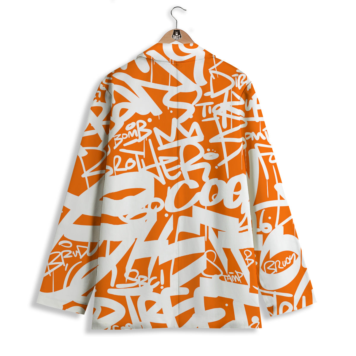 Orange Urban Graffiti Text Print Pattern Women's Blazer-grizzshop