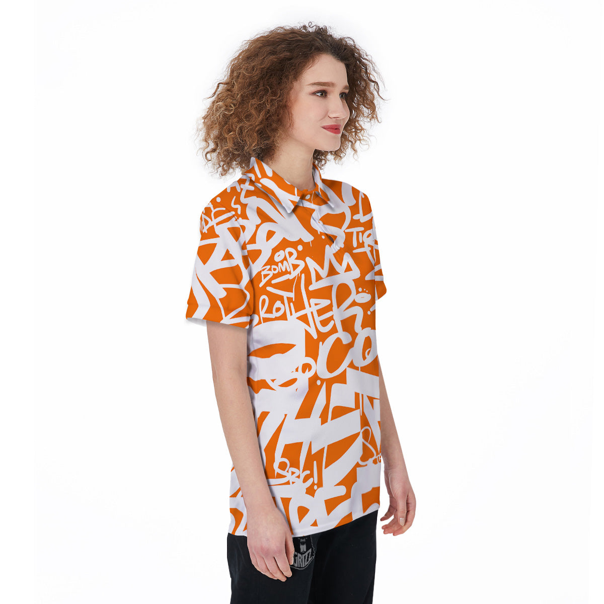 Orange Urban Graffiti Text Print Pattern Women's Golf Shirts-grizzshop