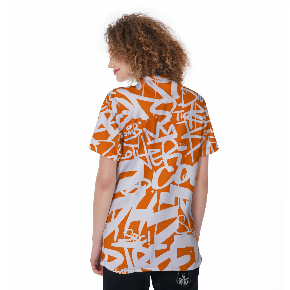 Orange Urban Graffiti Text Print Pattern Women's Golf Shirts-grizzshop