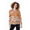 Orange Urban Graffiti Text Print Pattern Women's Long Sleeve Shirts-grizzshop