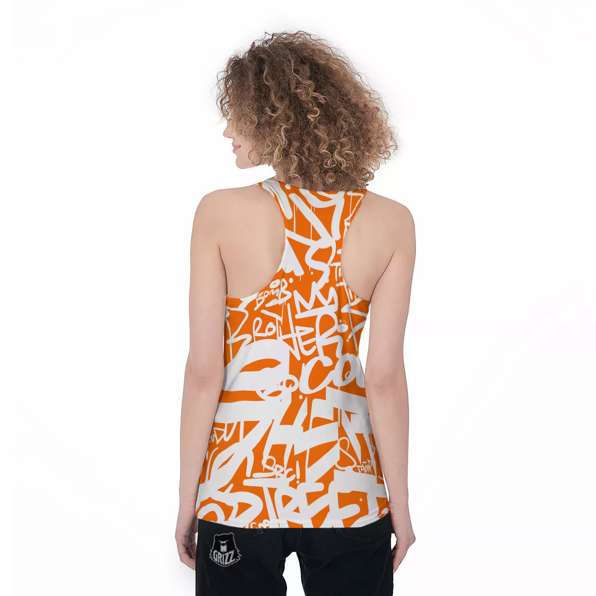 Orange Urban Graffiti Text Print Pattern Women's Racerback Tank Top-grizzshop