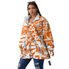 Orange Urban Graffiti Text Print Pattern Women's Sherpa Jacket-grizzshop