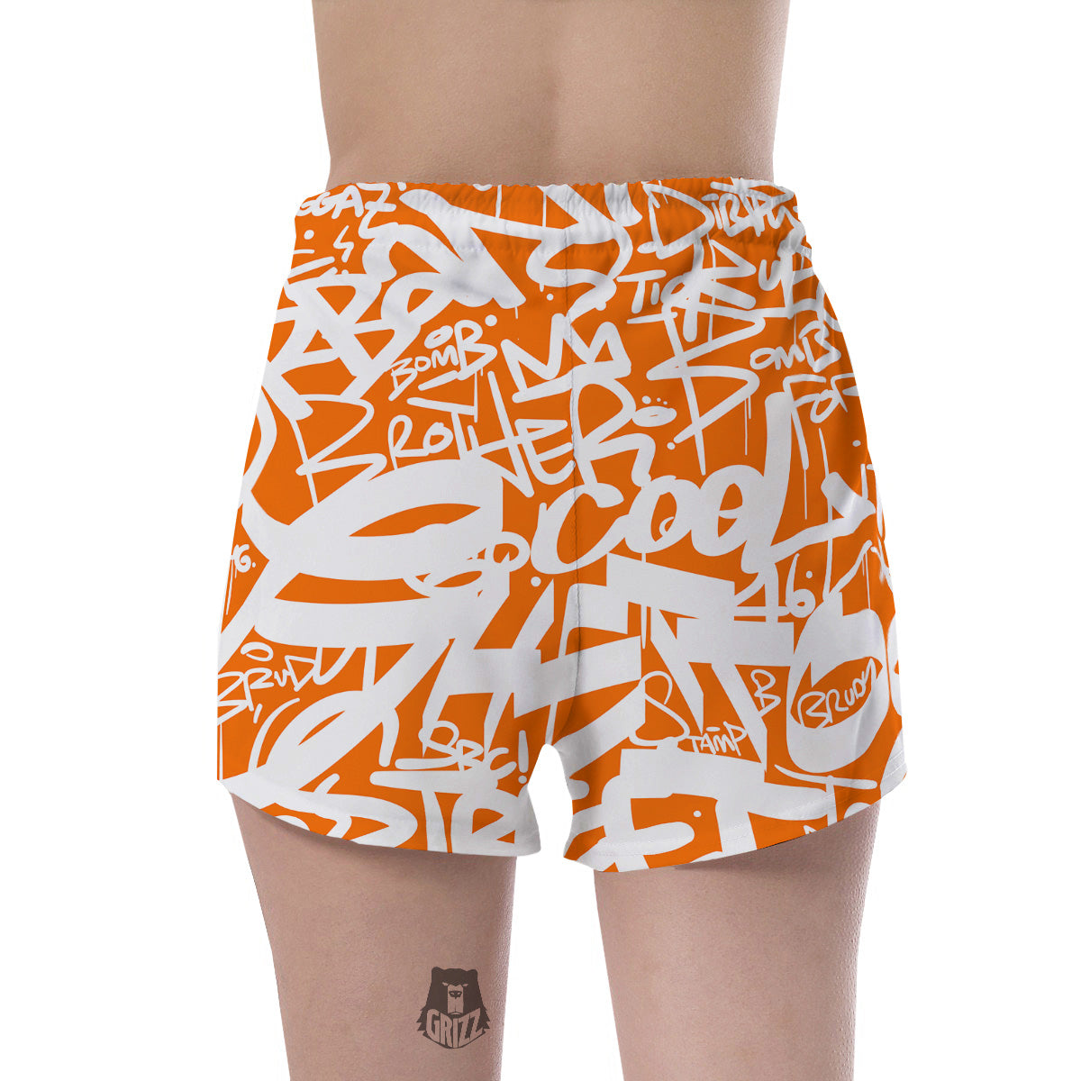 Orange Urban Graffiti Text Print Pattern Women's Shorts-grizzshop