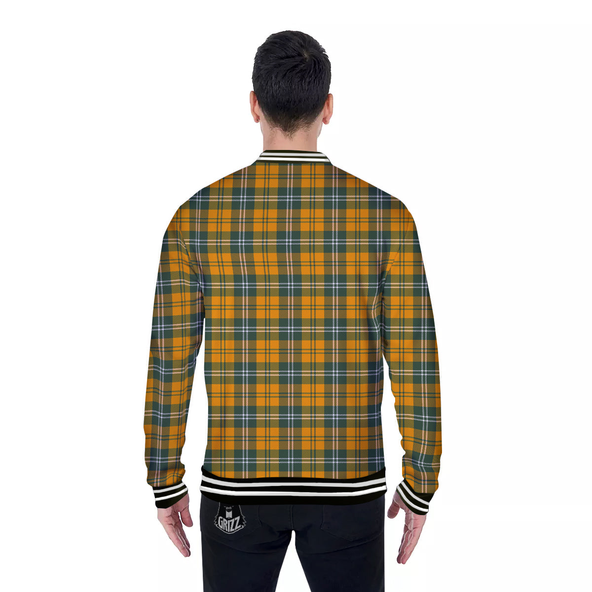 Orange White And Green Plaid Print Pattern Baseball Jacket-grizzshop