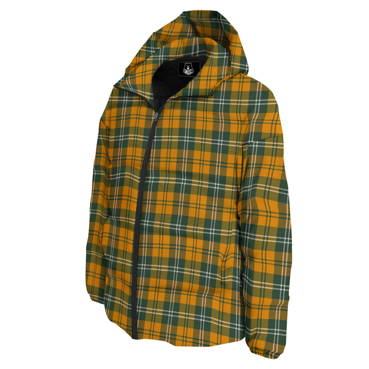 Orange White And Green Plaid Print Pattern Down Jacket-grizzshop