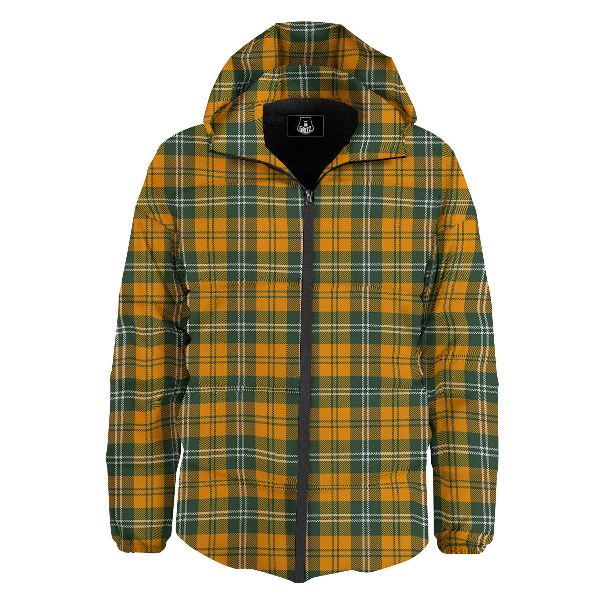 Orange White And Green Plaid Print Pattern Down Jacket-grizzshop