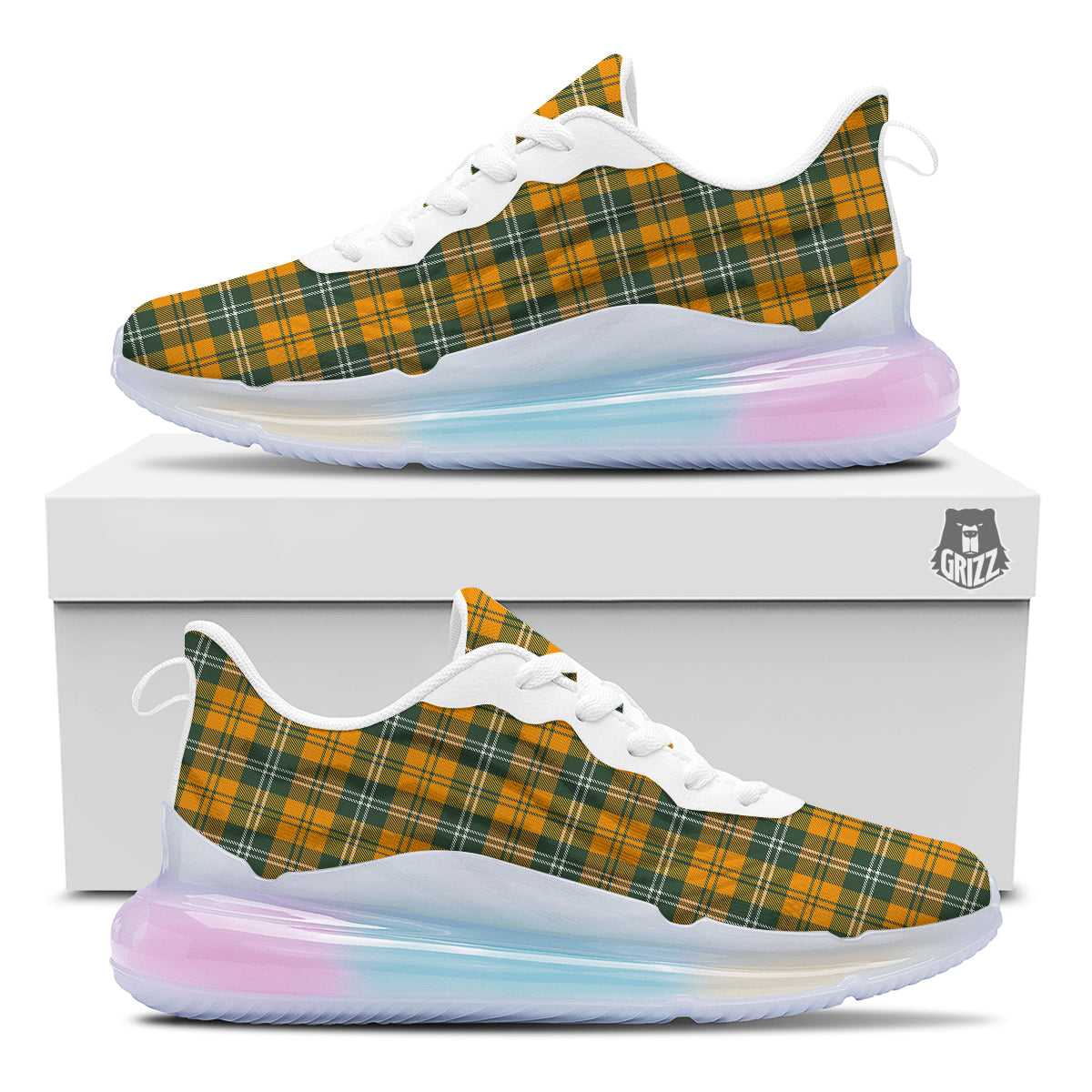 Orange White And Green Plaid Print Pattern Running Sneakers-grizzshop