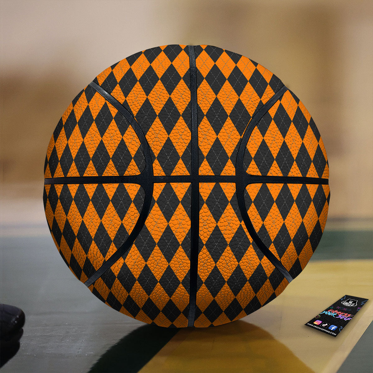 Orange And Black Argyle Print Basketball