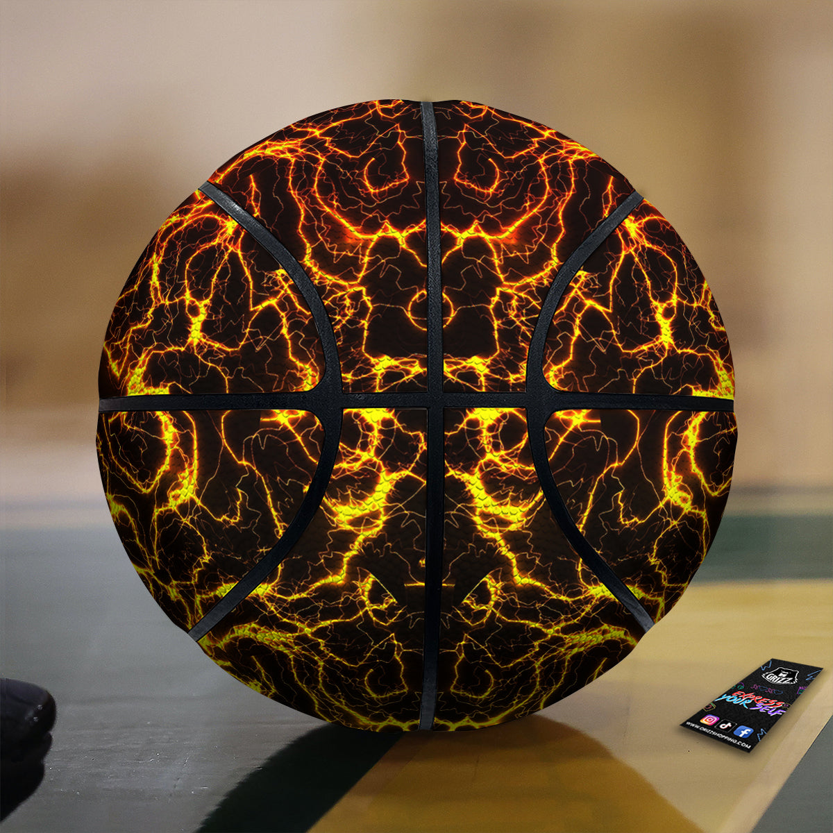 Orange And Gold Lightning Print Basketball