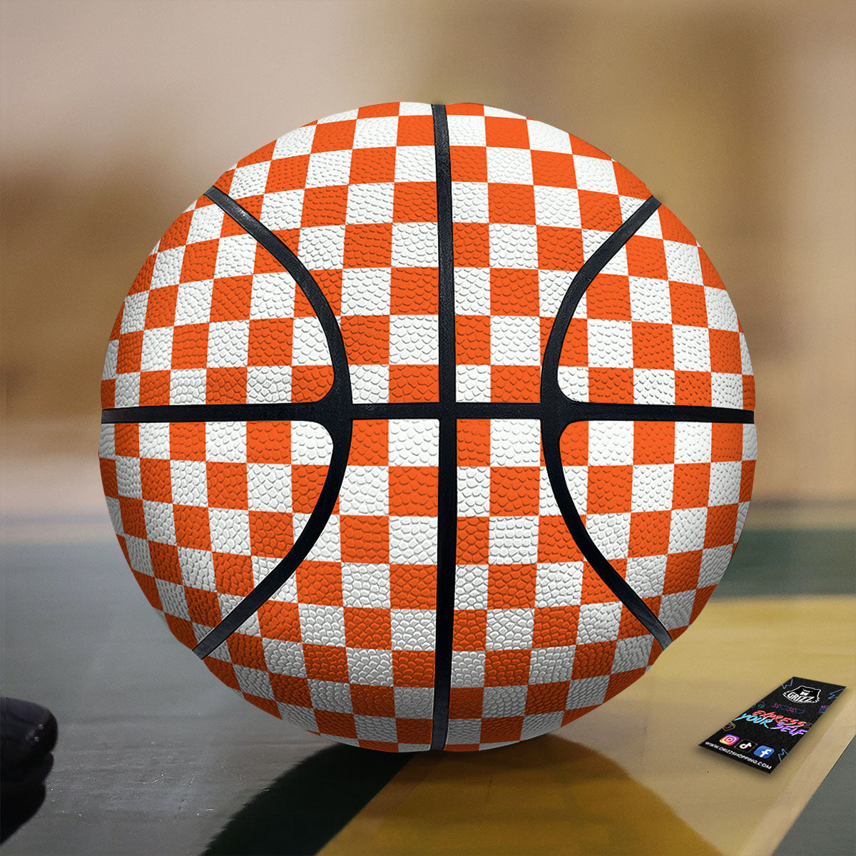 Orange And White Checkered Print Pattern Basketball