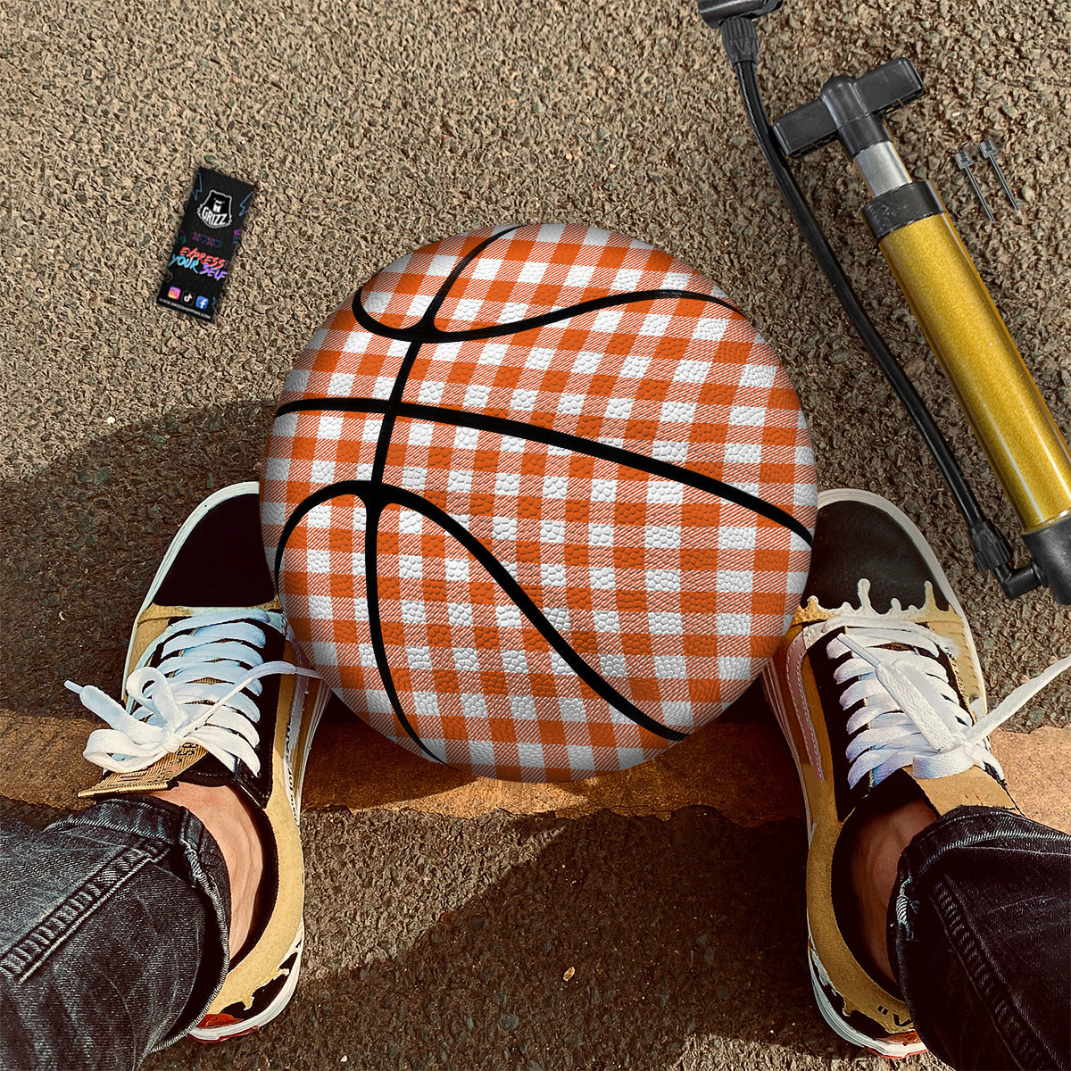 Orange Burnt And White Check Print Basketball