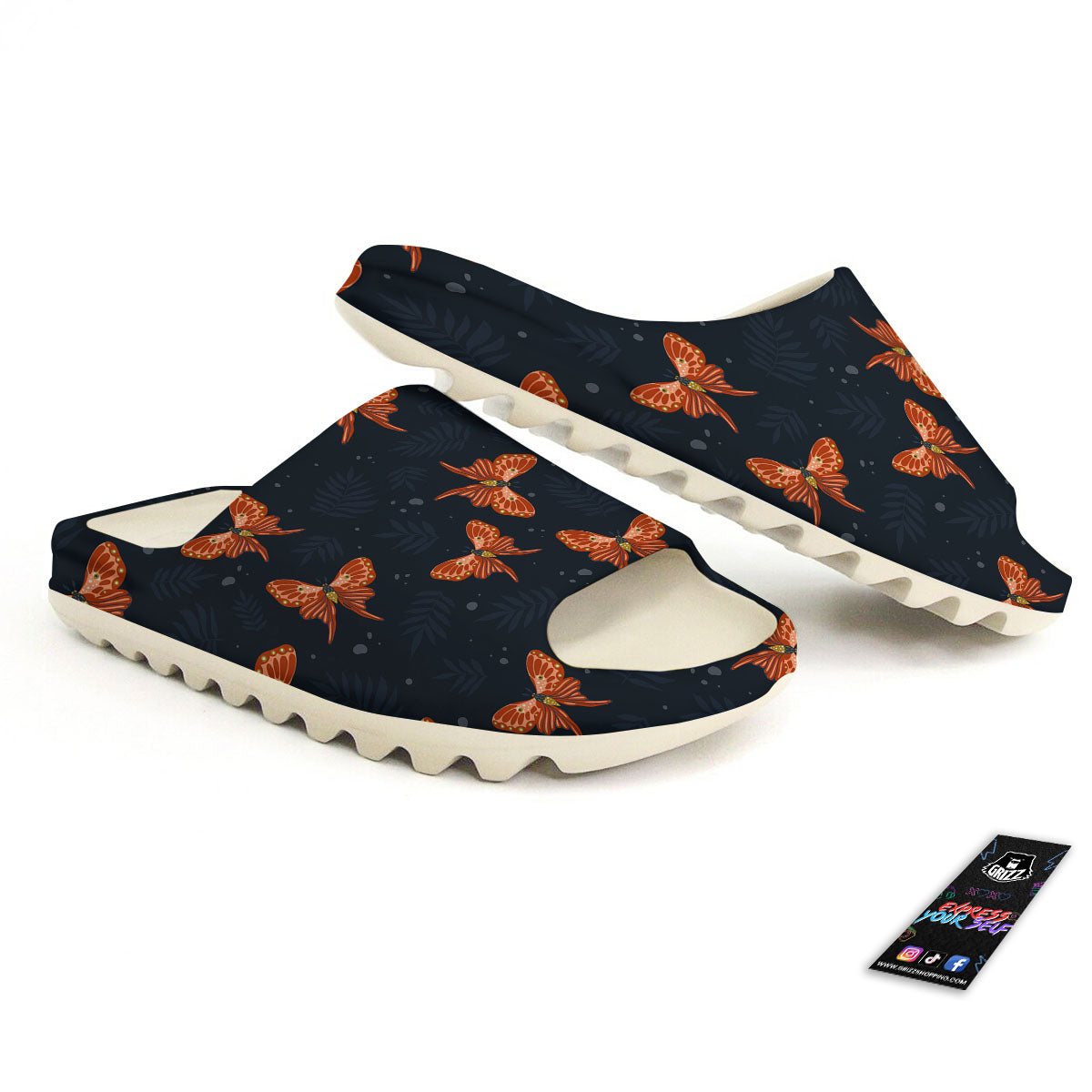 Orange Butterfly Monarch Print Pattern Sandals-grizzshop