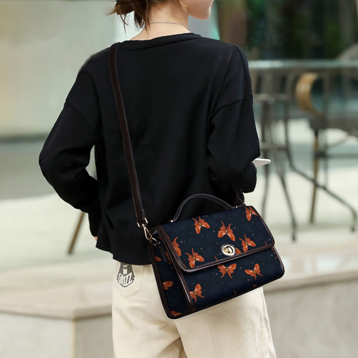 Orange Butterfly Monarch Print Pattern Women's Satchel Bag